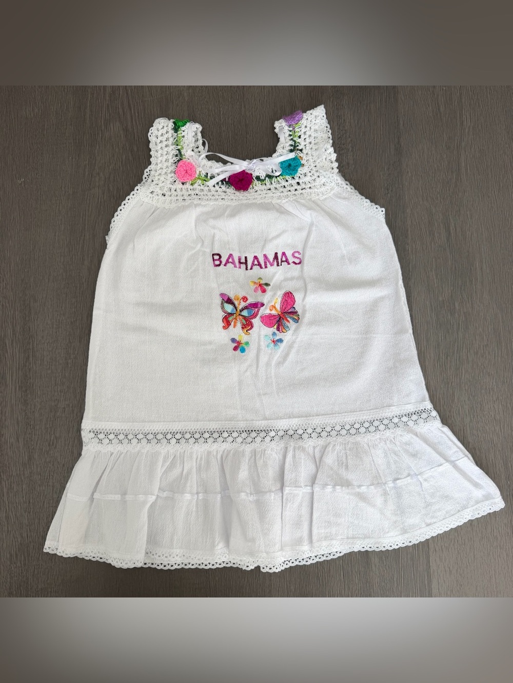 Indians Girls Size 2 Bahamas Butterfly Embroidered Crochet Ruffle Dress